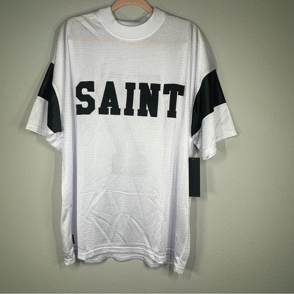Saint Morta union mesh boxy tee. White/black - Picture 1 of 7